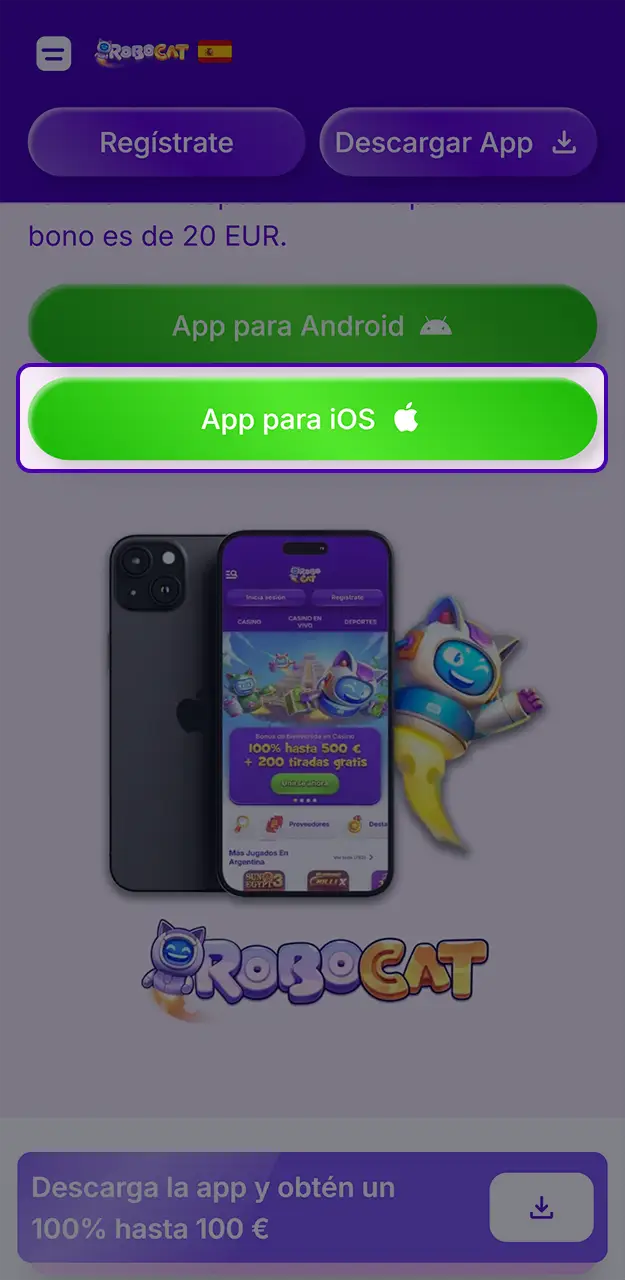 Inicie el proceso de instalación y pulsa el botón de descarga en esta página de Robocat.