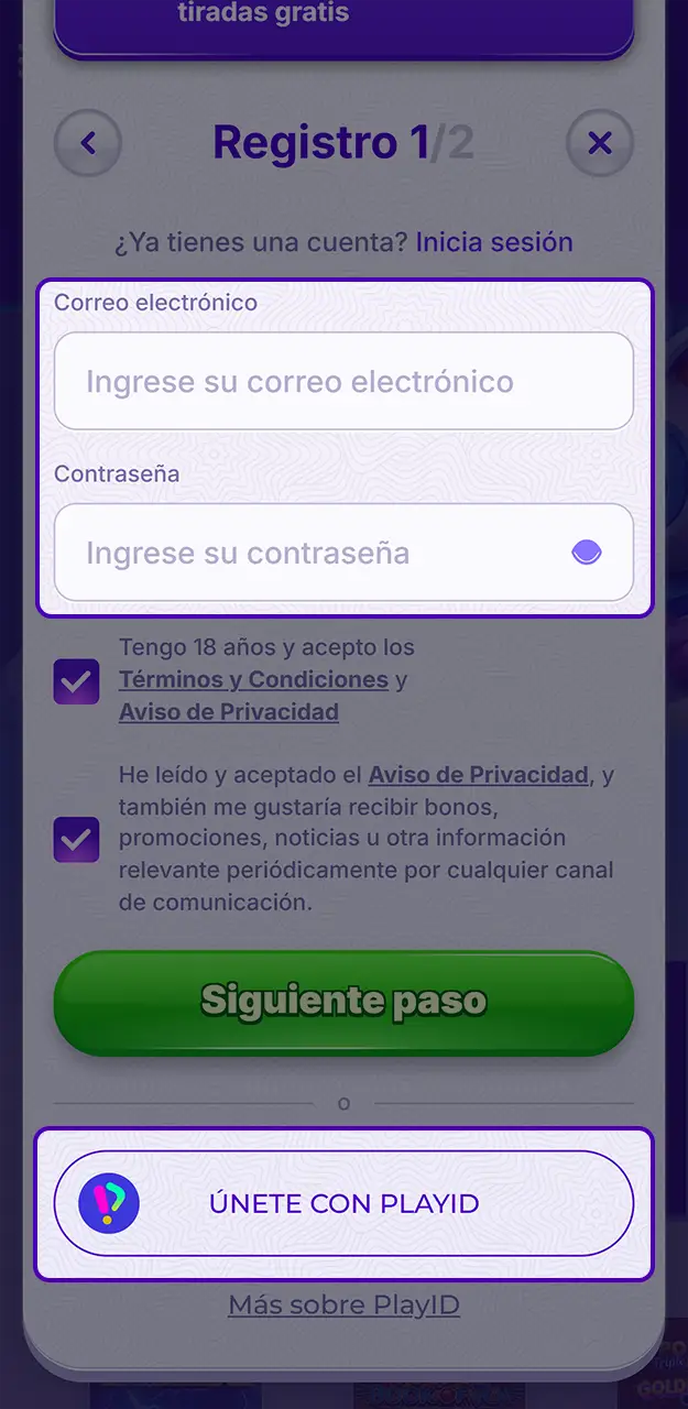 Selecciona la opción que prefieras al registrarte en Robocat.