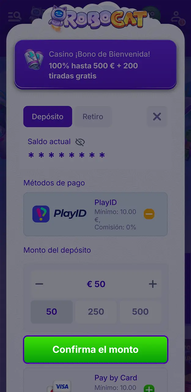 Finaliza la recarga de tu cuenta en Robocat.