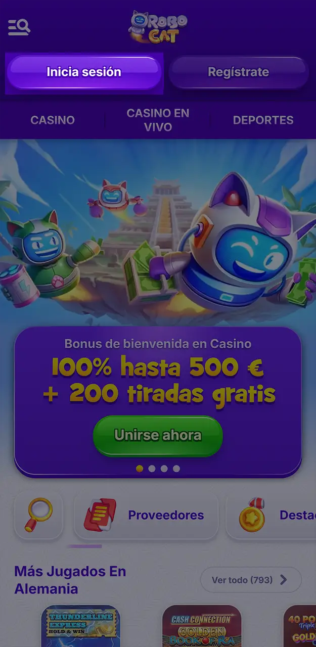 Inicia sesión en Robocat con tus datos de usuario.
