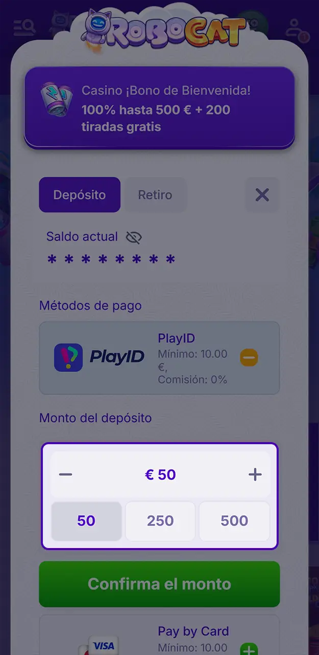 Recarga tu cuenta en Robocat.